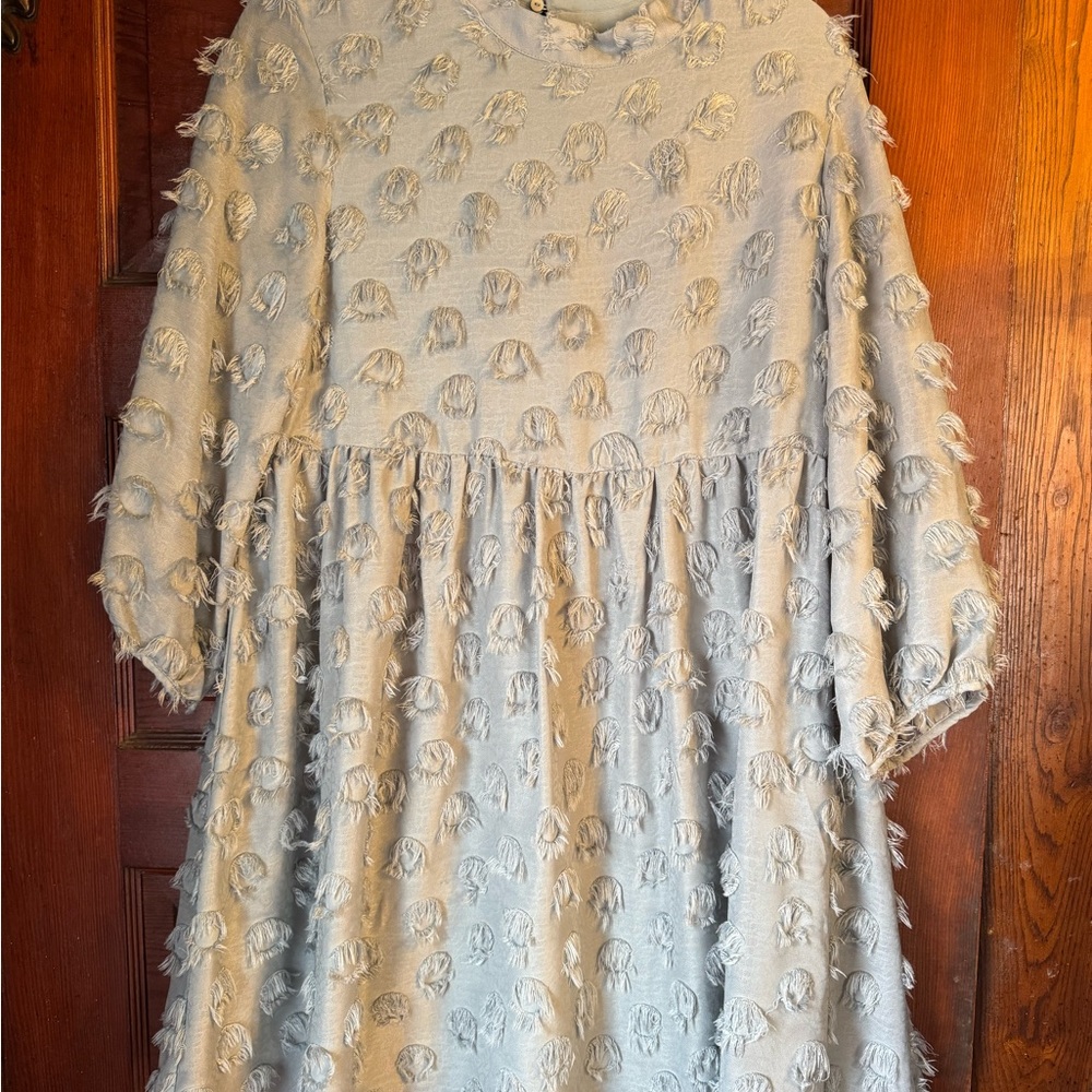 Zara Blue Sundress with 3/4 Bishop Sleeves and Crew Neck